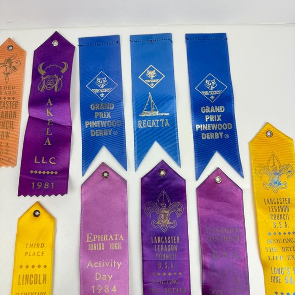 16 Vtg 80s Boy Cub Scouts America Used Ribbons Award Pinewood Derby Lancaster PA - Picture 5 of 11